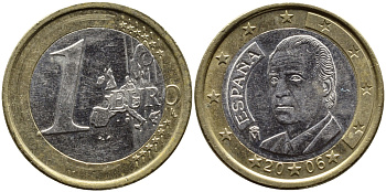 ИСПАНИЯ 1 ЕВРО 2006 ХУАН КАРЛОС I KM 1046 биметалл 4391-234