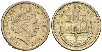 Гибралтар 1 фунт 2001 KM 869 никель латунь 4620-136