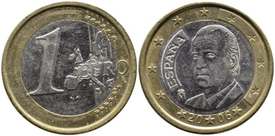 ИСПАНИЯ 1 ЕВРО 2006 ХУАН КАРЛОС I KM 1046 биметалл 4391-234