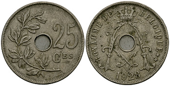 Бельгия 25 сантимов 1928 Belgique KM 68 медно-никель 4165-612