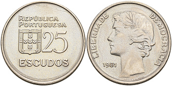 Португалия 25 эскудо 1981  KM 607а медно-никель    4157-732