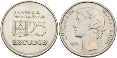 Португалия 25 эскудо 1981  KM 607а медно-никель    4157-732