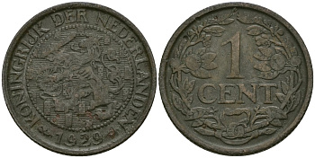 Нидерланды 1 цент 1929 Вильгельмина (1890-1948) KM 152 бронза 4576-1118