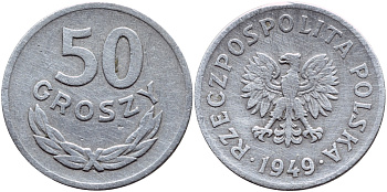Польша 50 грошей 1949 KM 44а, Parchimowicz 209b алюминий 3459-123