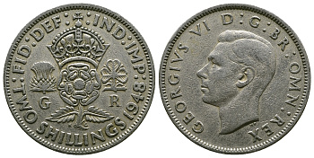 Великобритания 2 шиллинга (флорин) 1948 Георг VI (1936-1952) KM 865, Spink 4102 медно-никель 4381-1142