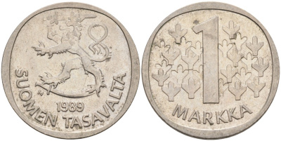 ФИНЛЯНДИЯ 1 МАРКА 1989 M KM 49a медно-никель 4563-541