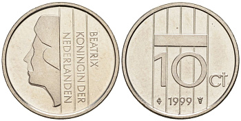 Нидерланды 10 центов 1999 Беатрикс (1980-2013) KM 203 никель UNC 4588-844