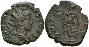 Римская Империя, императоры в Галлии антониниан 271 - 274 Тетрик II в ранге цезаря, C PIV ESV TETRICVS CAES, бюст цезаря / SPES AVGG, Спея, персонификация Мира, Августа Треверов RIC 270 биллон 1073-20-93