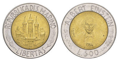 Сан-Марино 500 лир 1984 Учёные KM 167 биметалл UNC 4648-324