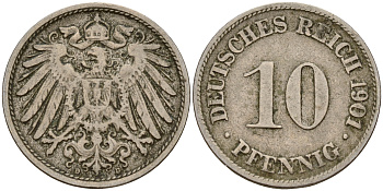 Германия 10 пфеннигов 1901 D J. 13,  KM 12 медно-никель    4603-614