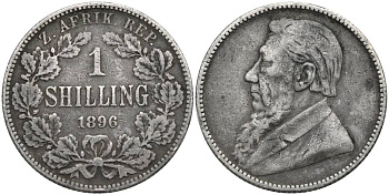 ЮАР, ZAR 1 ШИЛЛИНГ 1896 ПРЕЗИДЕНТ ПАУЛЬ КРЮГЕР, ПРОБА 925 KM 5 серебро 27-241