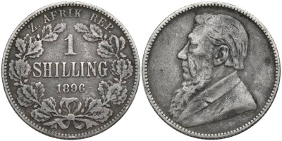 ЮАР, ZAR 1 ШИЛЛИНГ 1896 ПРЕЗИДЕНТ ПАУЛЬ КРЮГЕР, ПРОБА 925 KM 5 серебро 27-241