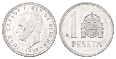 Испания 1 песета 1989 M, Хуан Карлос I (1975-2014) KM 821 алюминий UNC 4627-923