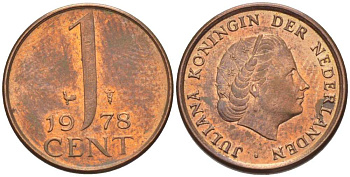 НИДЕРЛАНДЫ 1 ЦЕНТ 1978 КОРОЛЕВА ЮЛИАНА KM 180 бронза 3955-143