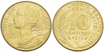 ФРАНЦИЯ 10 САНТИМОВ 1978 ТИП MARIANNE KM 929 медь алюминий никель 3309-1058