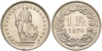 Швейцария 1 франк 1970 KM 24a.1 медно-никель 4573-213