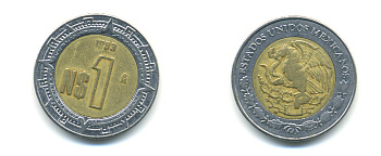 Мексика 1 песо 1993 KM 550 биметалл 176-1233