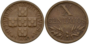 Португалия 10 сентаво 1960 KM 583 бронза 4154-1023