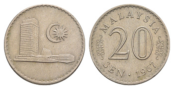 Малайзия 20 сенов 1967 KM 4 медно-никель 4620-243