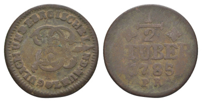 Юлих-Берг 1/2 штюбера 1785 PR, Карл Теодор (1743-1799) KM 206 медь 4654-113
