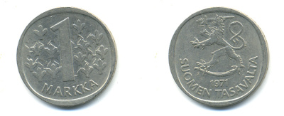 ФИНЛЯНДИЯ 1 МАРКА 1971 S KM 49а медно-никель 3999-145