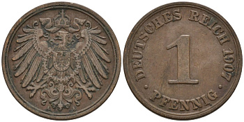 Германия 1 пфенниг 1907 A KM 10, J. 10 медь 4567-1238