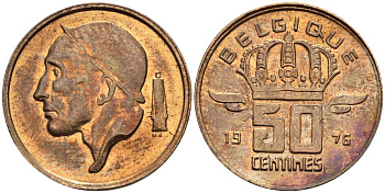 БЕЛЬГИЯ 50 САНТИМОВ 1976 BELGIQUE KM 148.1 бронза 4528-927