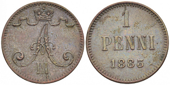 РОССИЯ ДЛЯ ФИНЛЯНДИИ 1 ПЕННИ 1883 АЛЕКСАНДР III KM 10, Биткин 251 медь 4392-1062