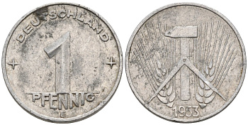ГДР 1 пфенниг 1953 Е KM 5 алюминий 4564-1013