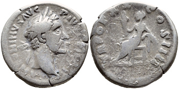 Римская Империя денарий 156-157 Антонин Пий fine RIC 259 серебро 270-244