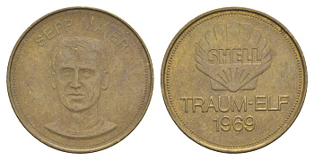 Германия жетон Shell - Dream Team Германии - Зепп Майер 1969 диаметр 26 мм, вес 5 гр сталь плакированная латунью 4175-835