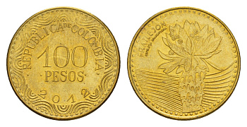 Колумбия 100 песо 2012 KM 296 сталь плакированная медью UNC 4649-769