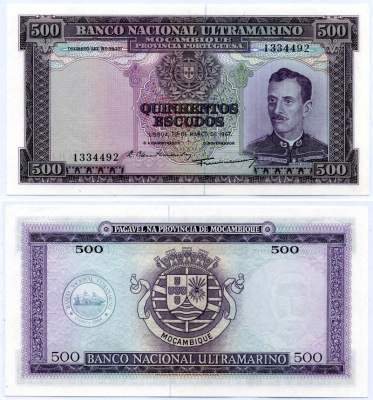 Мозамбик 500 эскудо 1967 22 марта 1967, подпись администратора Luis Esteves Fernandes Pick 110а(2)  бумага  aUNC 451-395-2