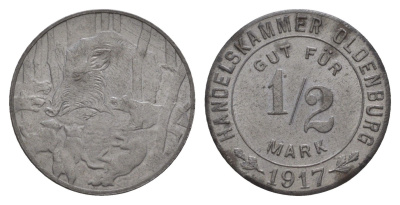Ольденбург 1/2 марки 1917 Funck 407.1, Men18 14948.4 железо 1517-1321
