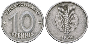 ГДР 10 пфеннигов 1948 A KM 3 алюминий 201-717