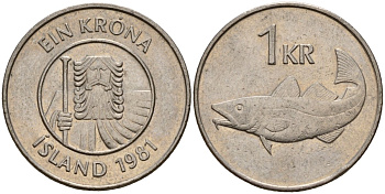 Исландия 1 крона 1981 треска KM 27 медно-никель 4156-332