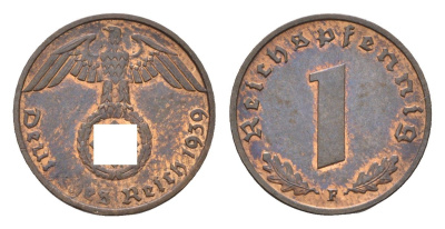 Германия 1 рейхспфенниг 1939 F KM 89, J. 361 бронза 4630-1041