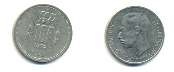 ЛЮКСЕМБУРГ 10 ФРАНКОВ 1974 KM 57 никель 176-524