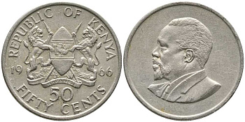 Кения 50 центов 1966 Джомо Кениата KM 4 медно-никель 110-611