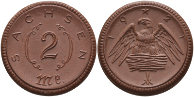 Саксония 2 марки 1921 J. N 56 фарфор 1094-2-64