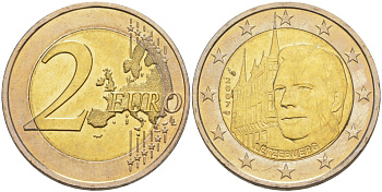 Люксембург 2 евро 2007 замки Люксембурга, дворец Великих герцогов KM 95 биметалл UNC 4185-1036