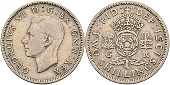 Великобритания 2 шиллинга (флорин) 1951 Георг VI (1936-1952) KM 878, Spink 4107 медно-никель 4117-1021
