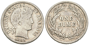 США 10 центов (дайм) 1899 KM 113 серебро 63-354