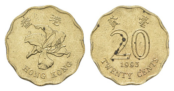 Гонконг 20 центов 1993 KM 67 никель латунь UNC 4625-865