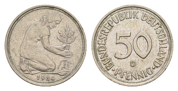 ФРГ 50 пфеннигов 1984 D KM 109.2, J. 384a медно-никель 4632-732