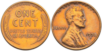 США 1 ЦЕНТ 1958 D, ЛИНКОЛЬН KM А132 медь цинк 218-737