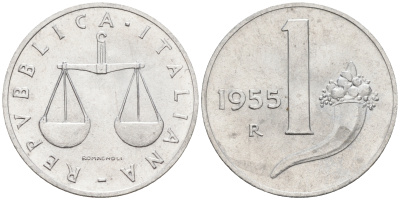 Италия 1 лира 1955 R, весы KM 91 алюминий  UNC  4594-146