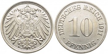 ГЕРМАНИЯ 10 ПФЕННИГОВ 1911 D KM 12, J. 13 медно-никель 3856-143