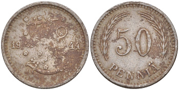 Финляндия 50 пенни 1944 S KM 26b железо 63-366