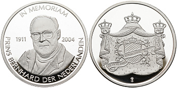 Нидерланды медаль 2004 в память о принце Бернарде (1911-2004) серебро PROOF 11-070-53